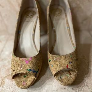Vince Camuto cork multi spec- peep toe heels